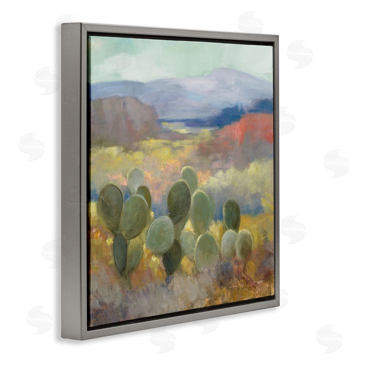 Julia Purinton Prickly Pear Cactus Plant Soft Desert Canyon Landscape Gray Floating Frame Canvas Wall Art Print