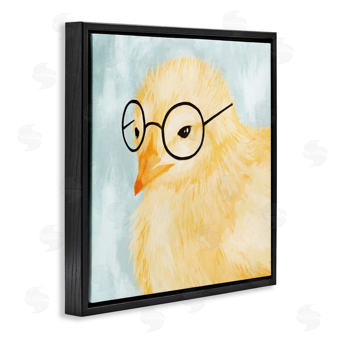 Stupell Studio Easter Chick Yellow Bird Black Glasses Animal Portrait Black Floating Frame Canvas Wall Art Print