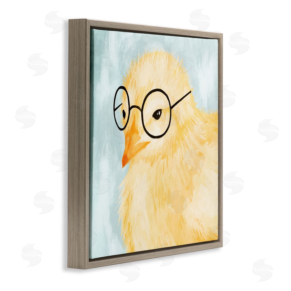 Stupell Studio Easter Chick Yellow Bird Black Glasses Animal Portrait Brown Floating Frame Canvas Wall Art Print