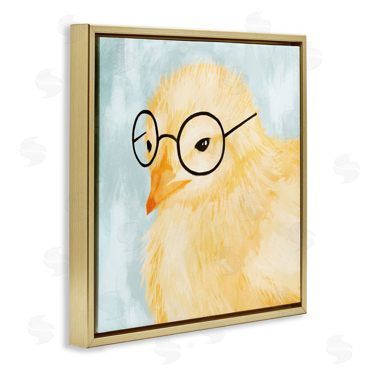 Stupell Studio Easter Chick Yellow Bird Black Glasses Animal Portrait Gold Floating Frame Canvas Wall Art Print