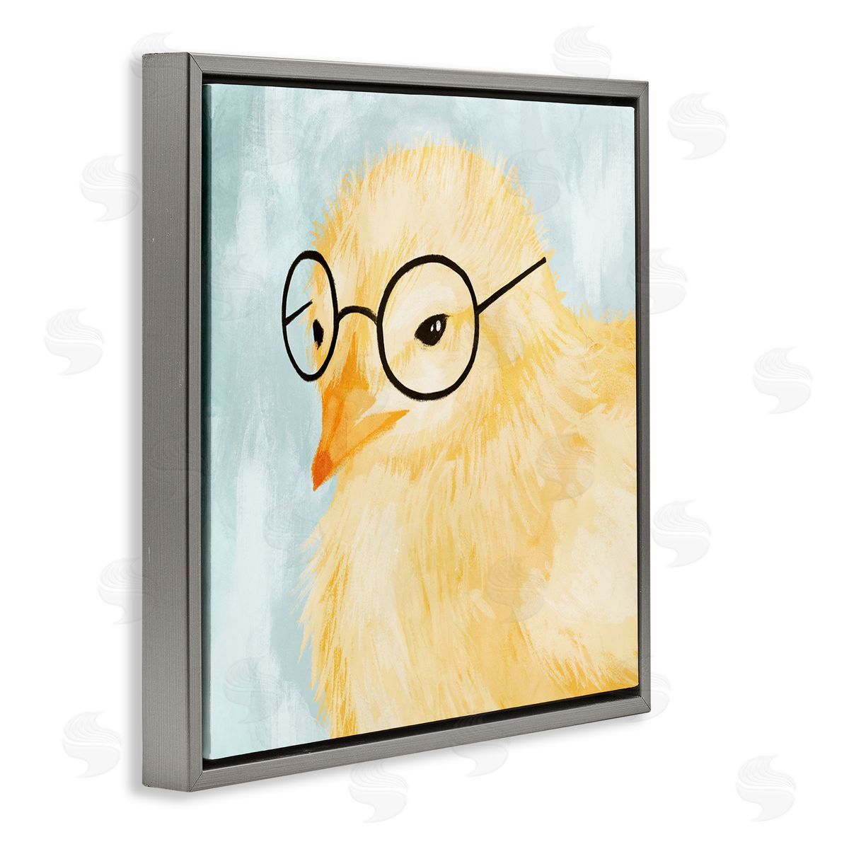 Stupell Studio Easter Chick Yellow Bird Black Glasses Animal Portrait Gray Floating Frame Canvas Wall Art Print
