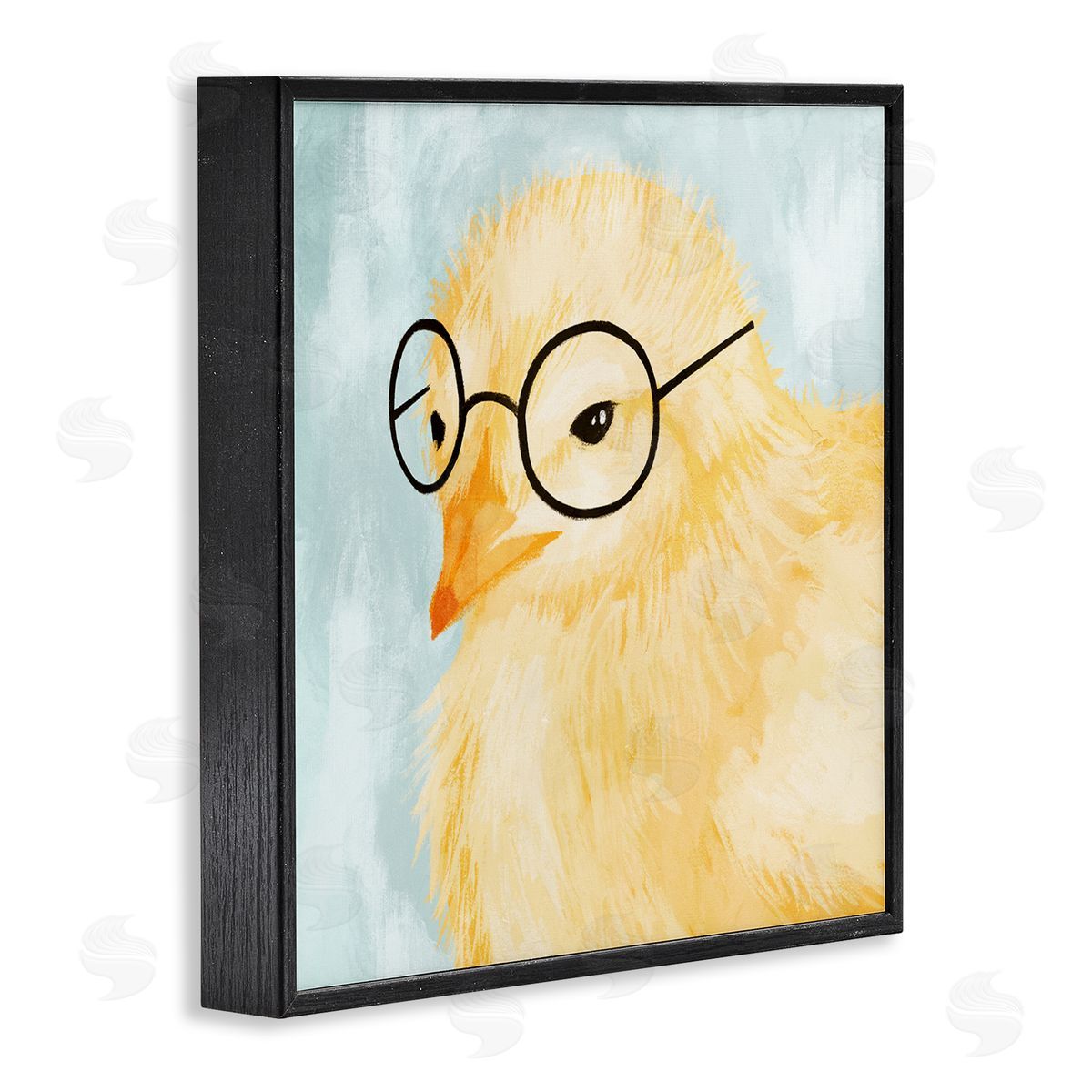 Stupell Studio Easter Chick Yellow Bird Black Glasses Animal Portrait Black Framed Glicee Wall Art Print