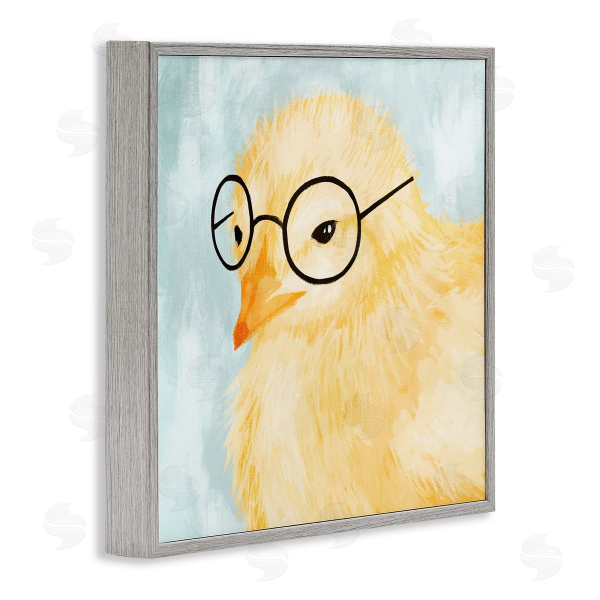 Stupell Studio Easter Chick Yellow Bird Black Glasses Animal Portrait Gray Framed Glicee Wall Art Print