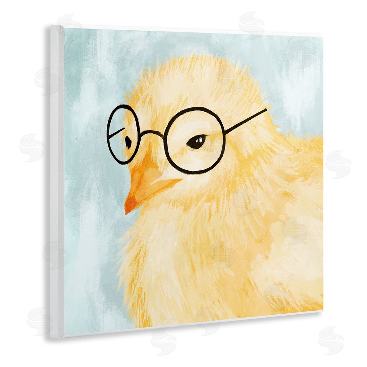 Stupell Studio Easter Chick Yellow Bird Black Glasses Animal Portrait Wooden Wall Plaque Art Print