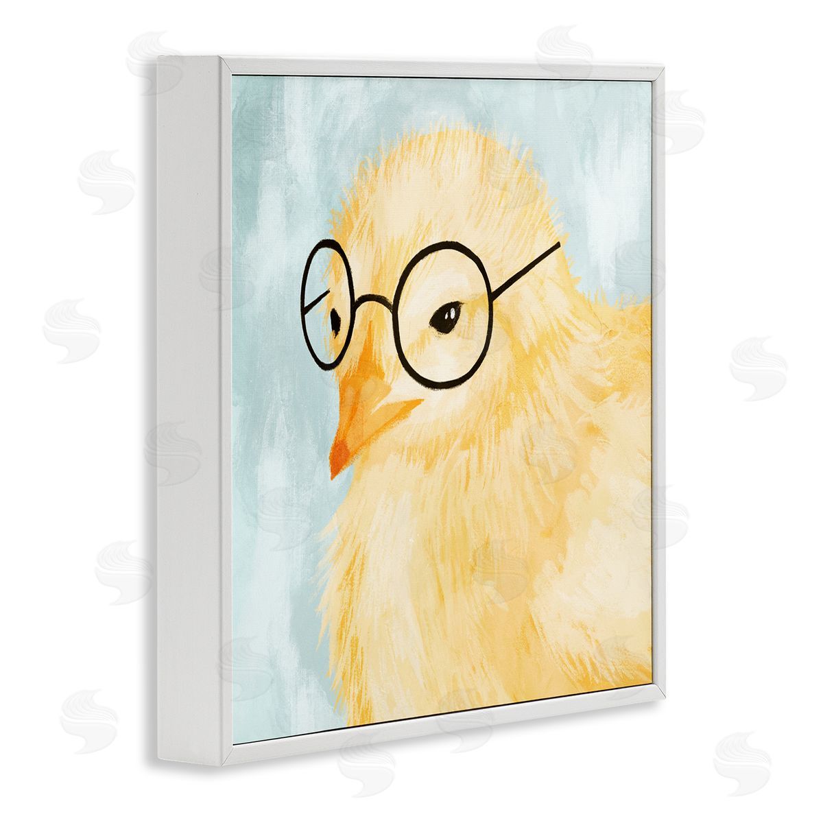 Stupell Studio Easter Chick Yellow Bird Black Glasses Animal Portrait White Framed Glicee Wall Art Print