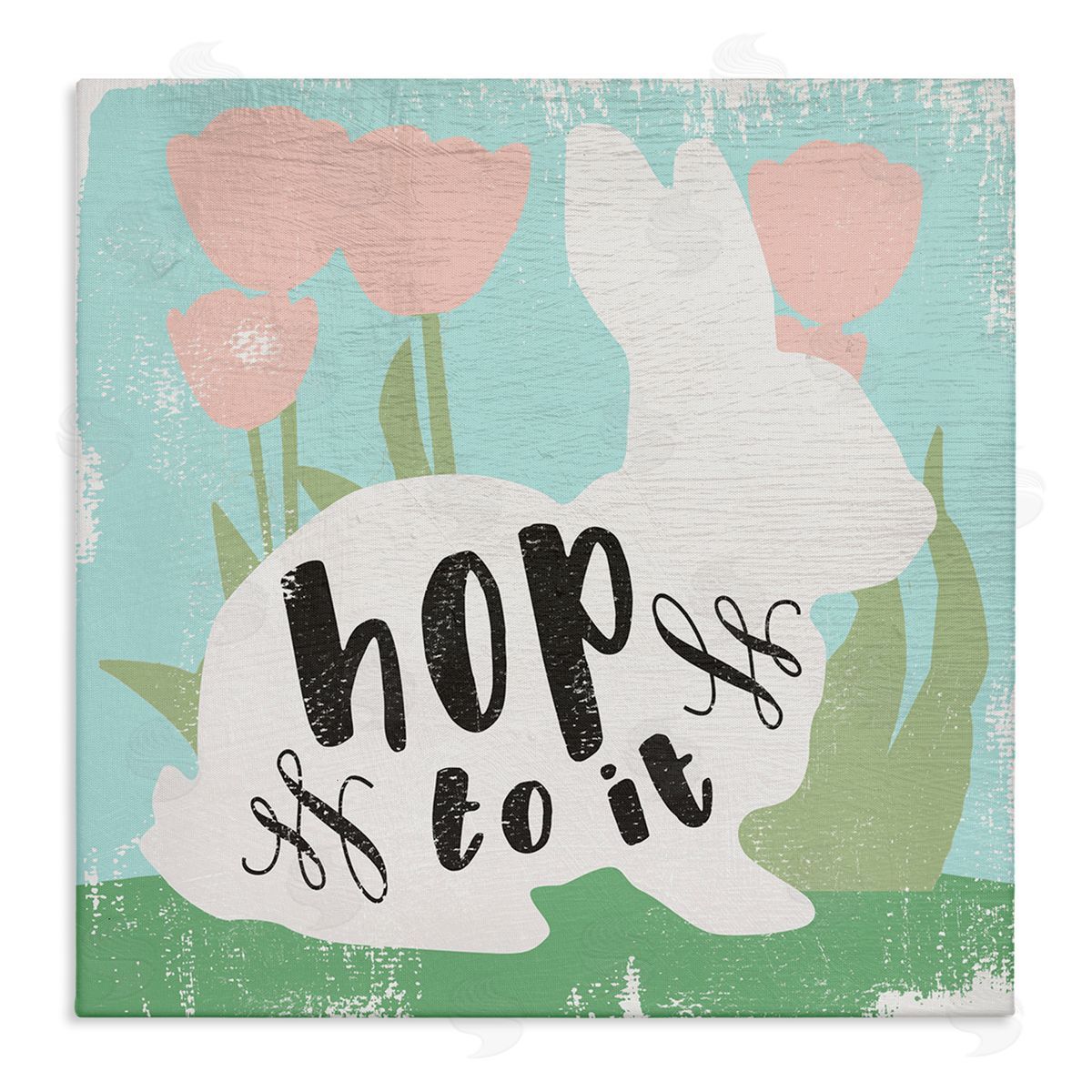 Stupell Studio Hop To It Easter Bunny Phrase Spring Tulips Stretched Canvas Wall Art Print