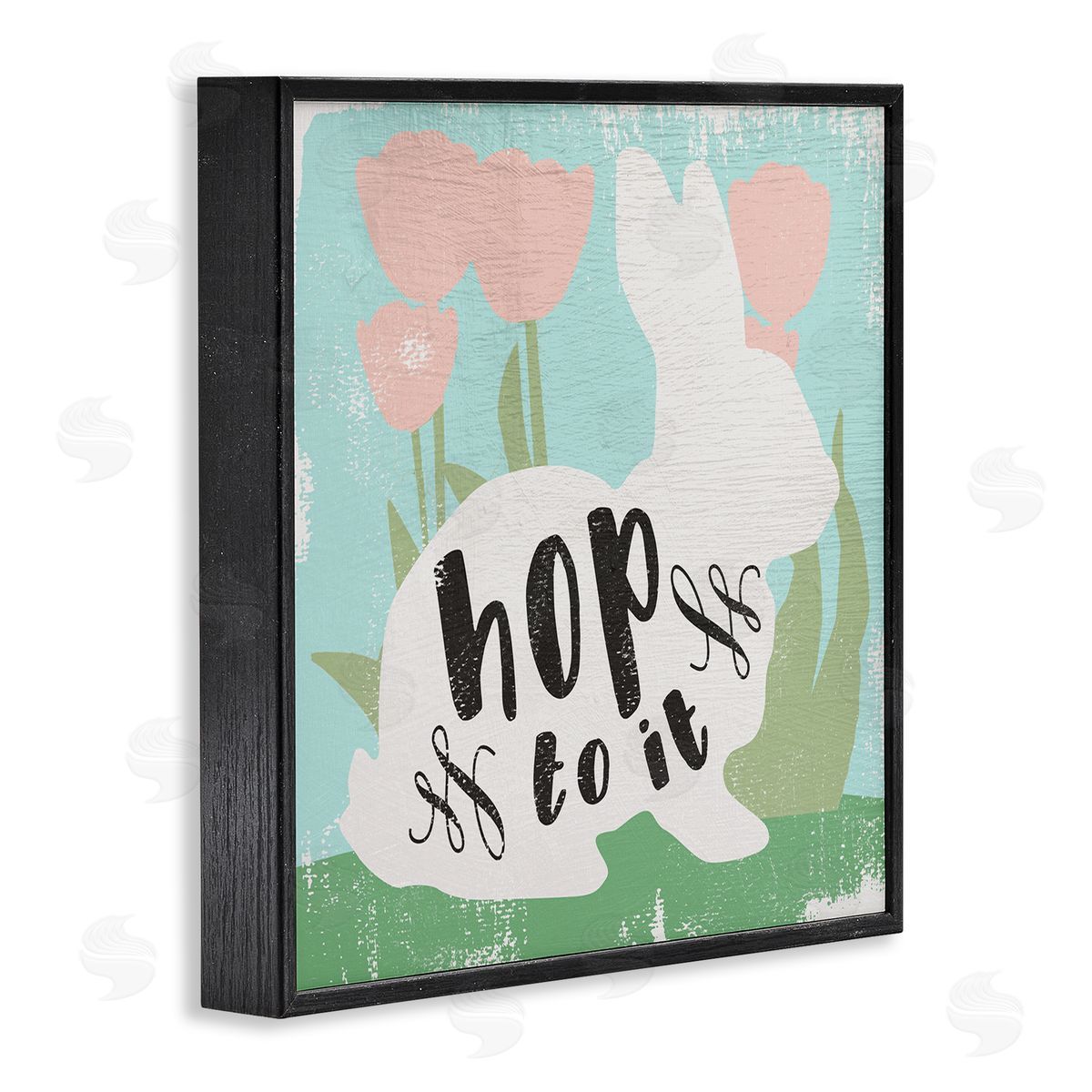 Stupell Studio Hop To It Easter Bunny Phrase Spring Tulips Black Framed Glicee Wall Art Print