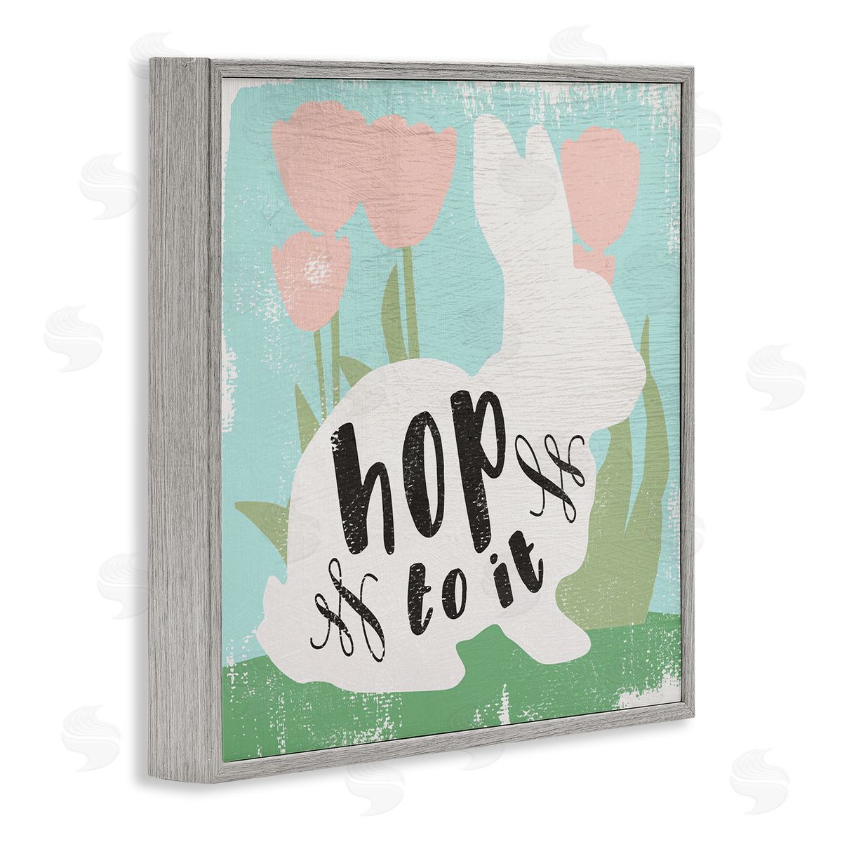 Stupell Studio Hop To It Easter Bunny Phrase Spring Tulips Gray Framed Glicee Wall Art Print