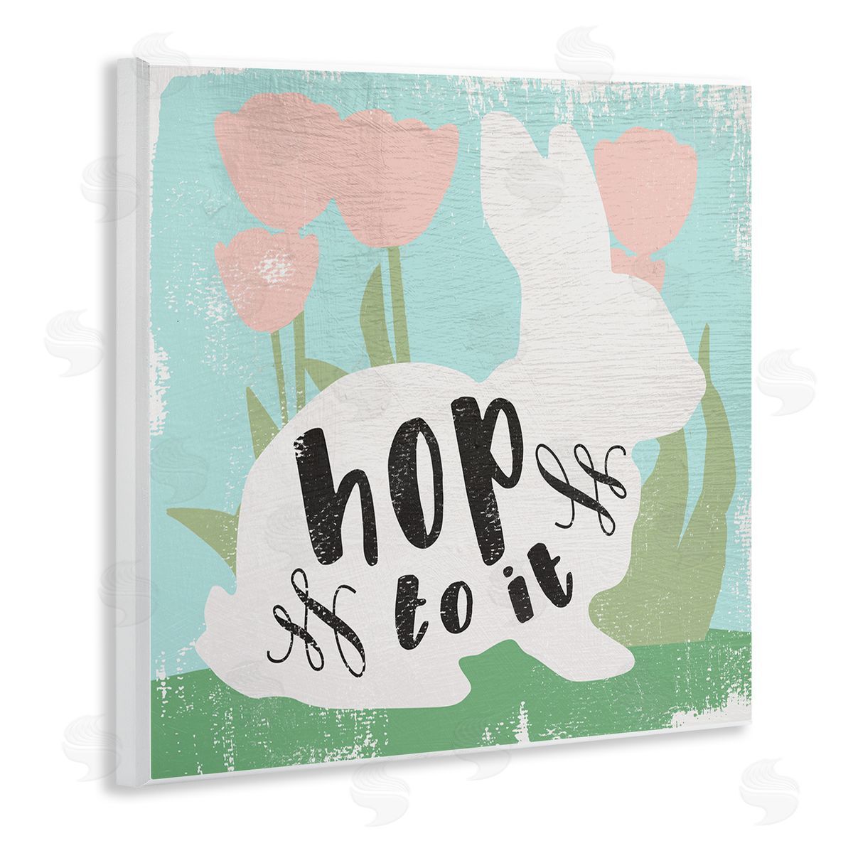 Stupell Studio Hop To It Easter Bunny Phrase Spring Tulips Wooden Wall Plaque Art Print