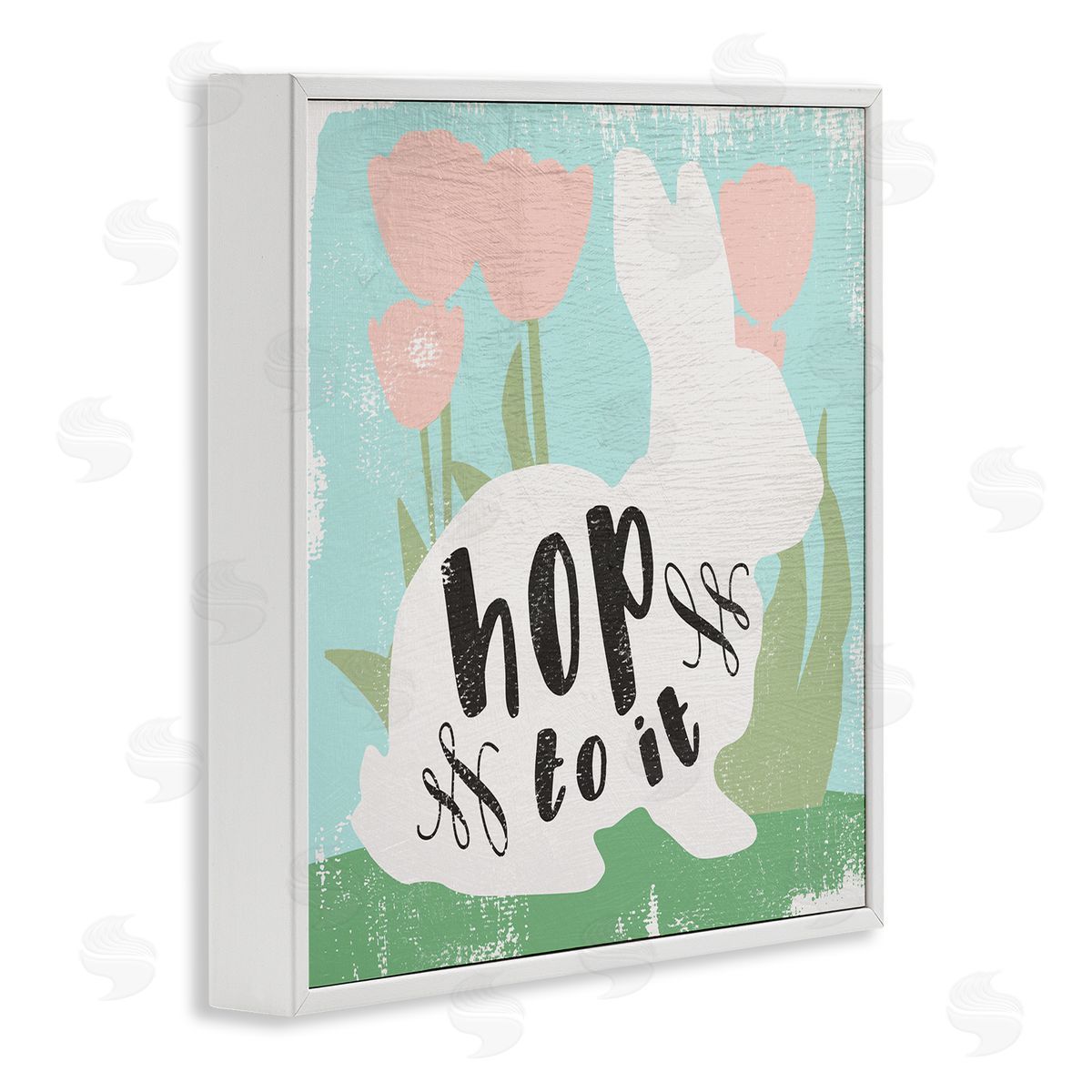Stupell Studio Hop To It Easter Bunny Phrase Spring Tulips White Framed Glicee Wall Art Print