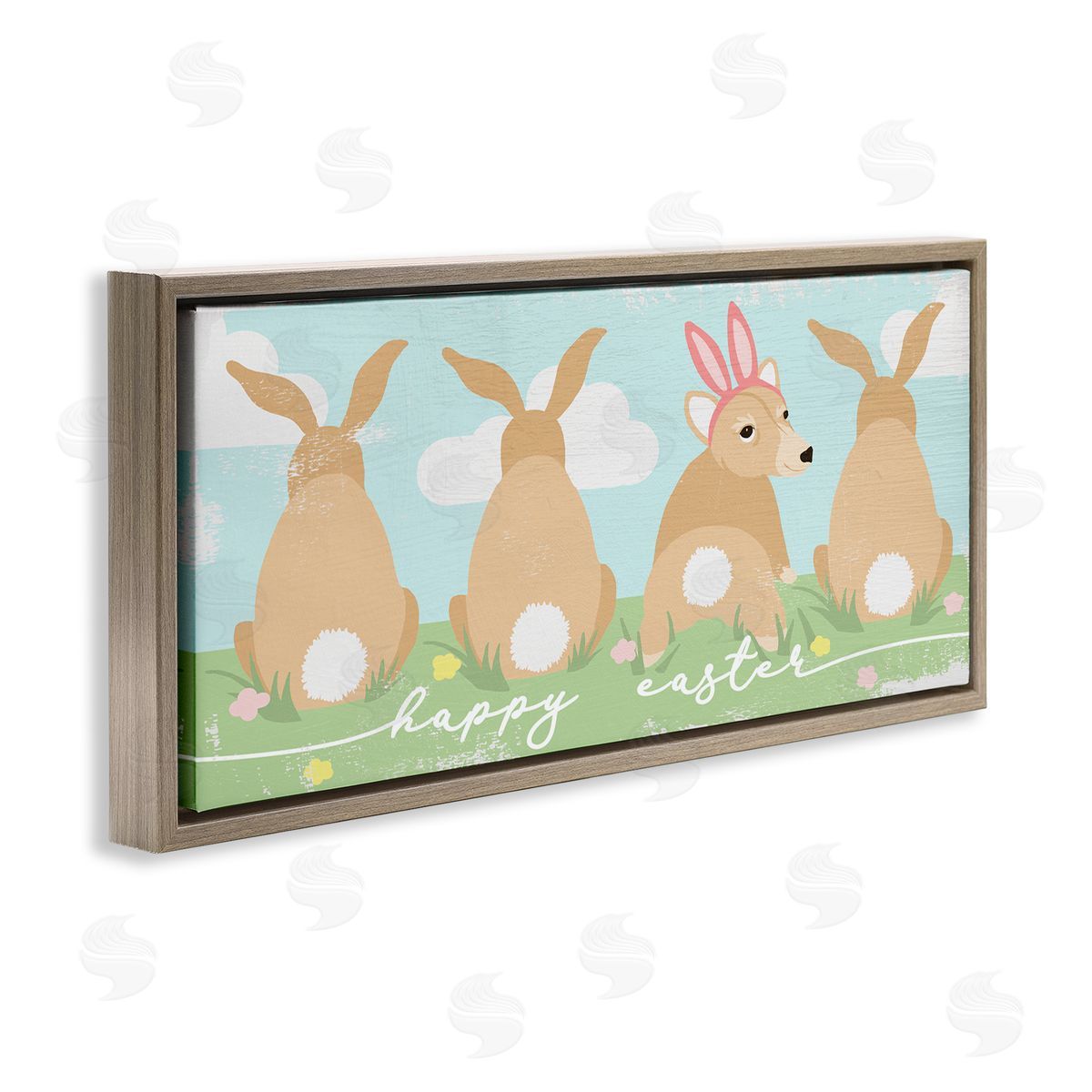 Stupell Studio Happy Easter Sentiment Bunny Tails Funny Corgi Dog