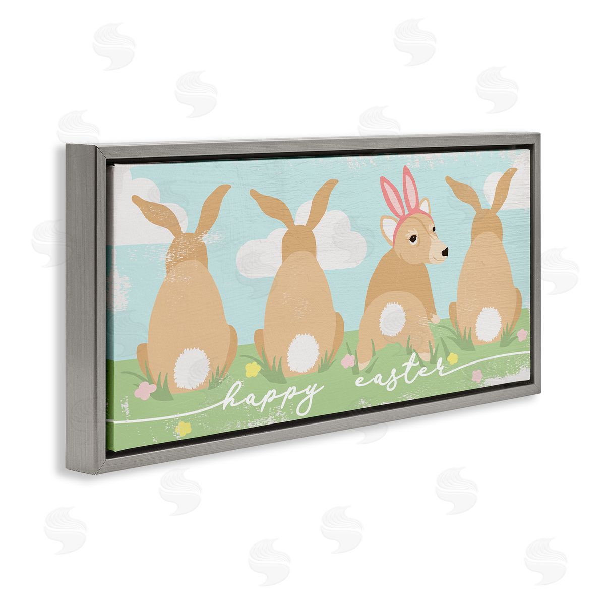 Stupell Studio Happy Easter Sentiment Bunny Tails Funny Corgi Dog