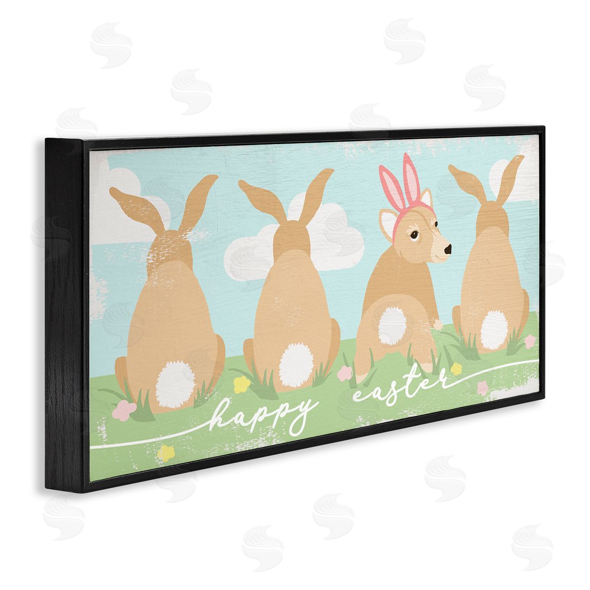 Stupell Studio Happy Easter Sentiment Bunny Tails Funny Corgi Dog