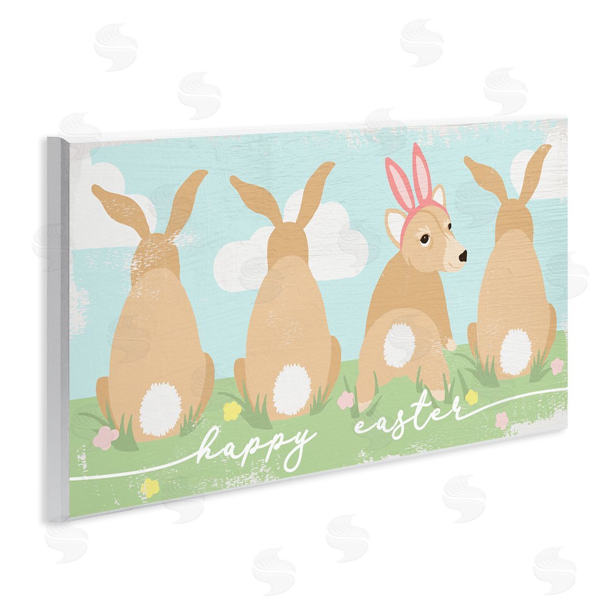 Stupell Studio Happy Easter Sentiment Bunny Tails Funny Corgi Dog