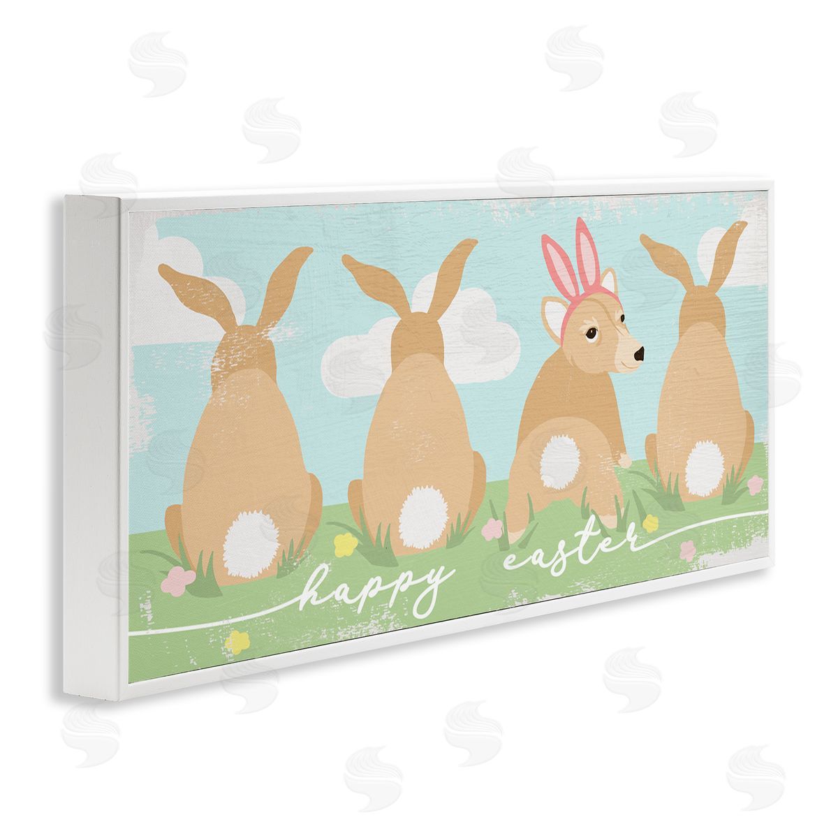 Stupell Studio Happy Easter Sentiment Bunny Tails Funny Corgi Dog
