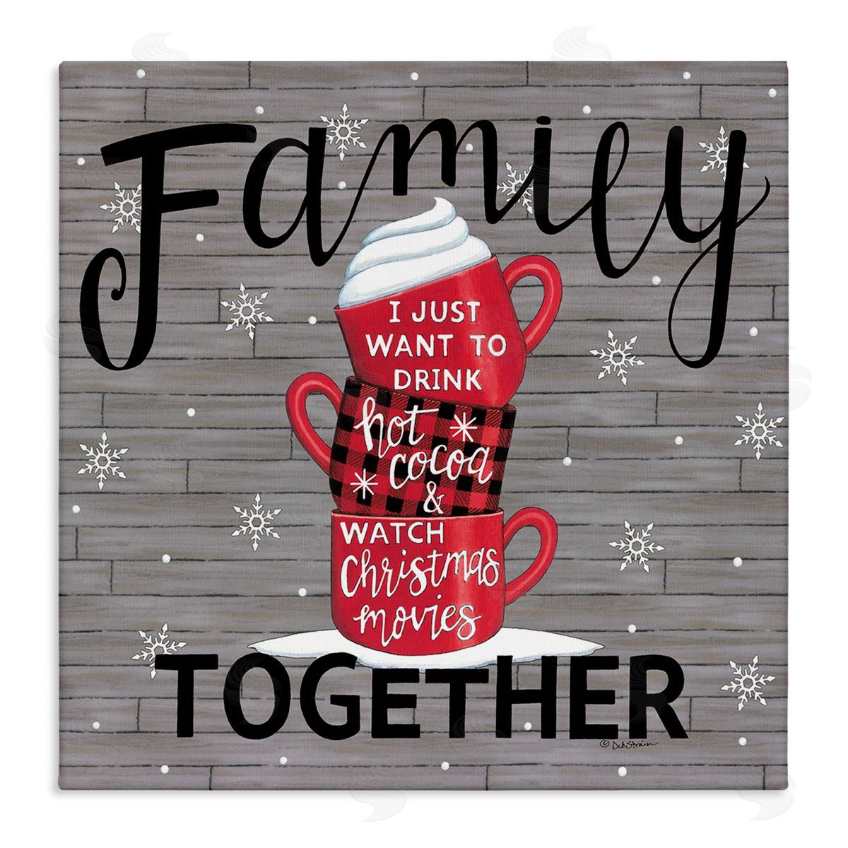 Deb Strain Inspirational Family Christmas Sentiments Hot Cocoa Mugs Stacked Stretched Canvas Wall Art Print