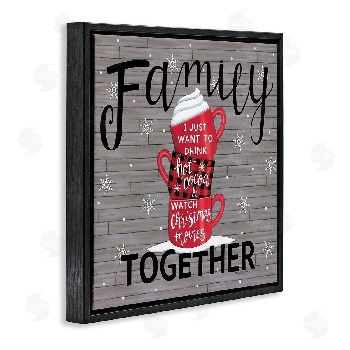 Deb Strain Inspirational Family Christmas Sentiments Hot Cocoa Mugs Stacked Black Floating Frame Canvas Wall Art Print