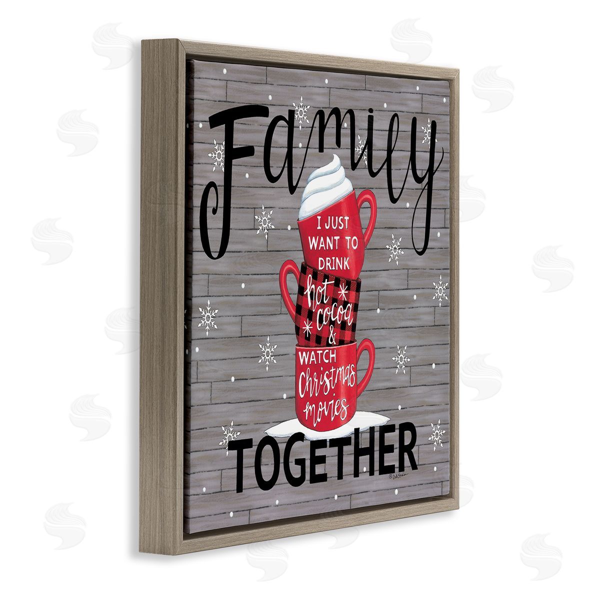 Deb Strain Inspirational Family Christmas Sentiments Hot Cocoa Mugs Stacked Brown Floating Frame Canvas Wall Art Print