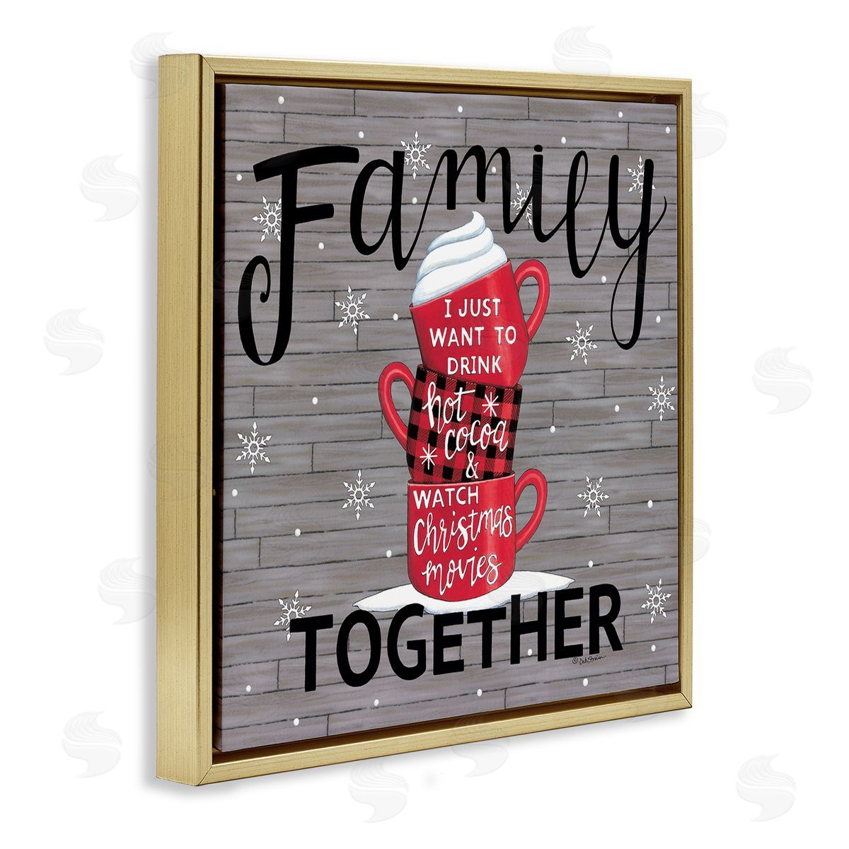 Deb Strain Inspirational Family Christmas Sentiments Hot Cocoa Mugs Stacked Gold Floating Frame Canvas Wall Art Print