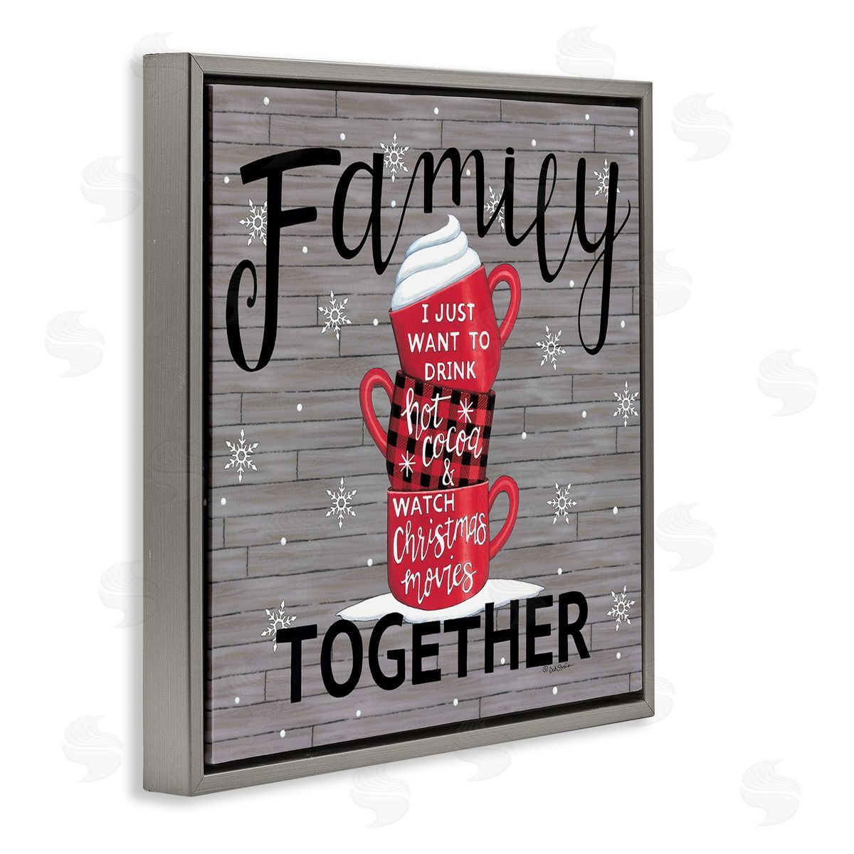 Deb Strain Inspirational Family Christmas Sentiments Hot Cocoa Mugs Stacked Gray Floating Frame Canvas Wall Art Print