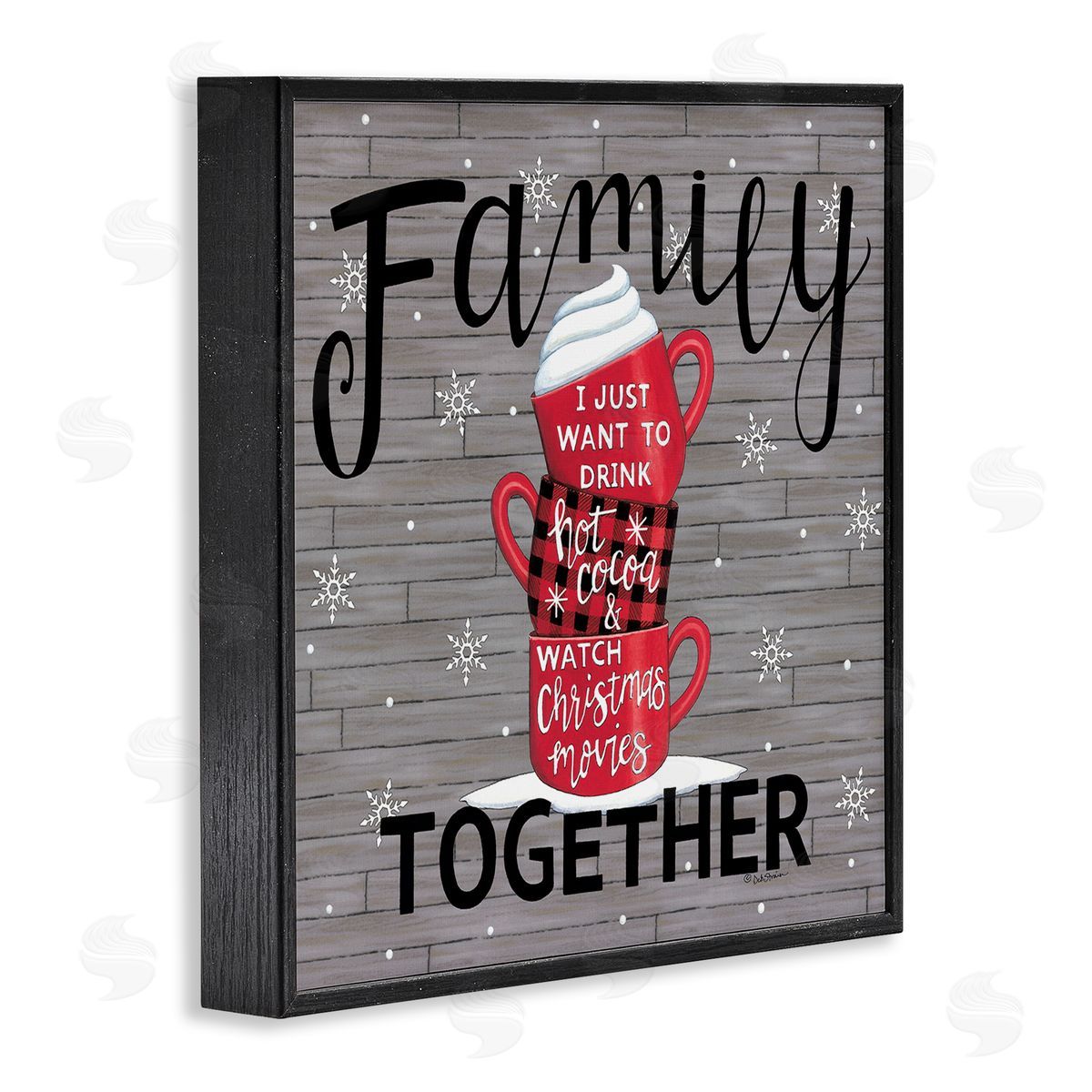 Deb Strain Inspirational Family Christmas Sentiments Hot Cocoa Mugs Stacked Black Framed Glicee Wall Art Print