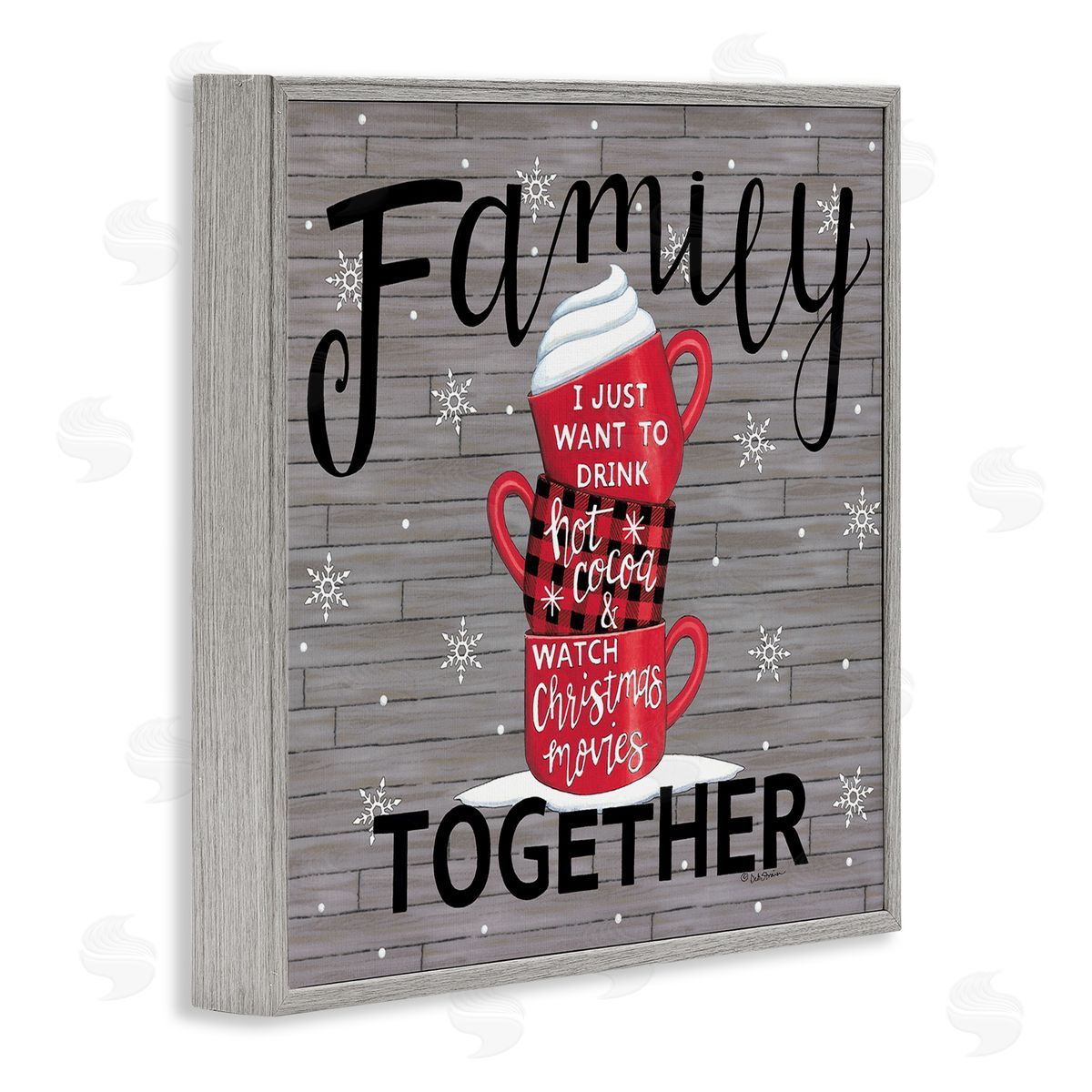 Deb Strain Inspirational Family Christmas Sentiments Hot Cocoa Mugs Stacked Gray Framed Glicee Wall Art Print