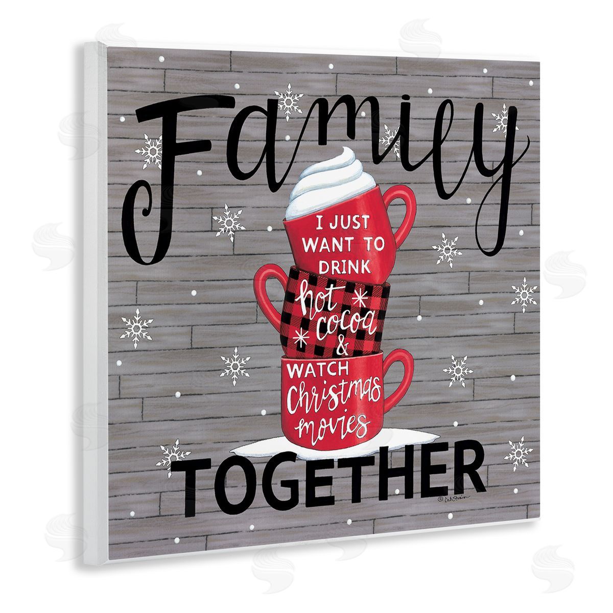 Deb Strain Inspirational Family Christmas Sentiments Hot Cocoa Mugs Stacked Wooden Wall Plaque Art Print