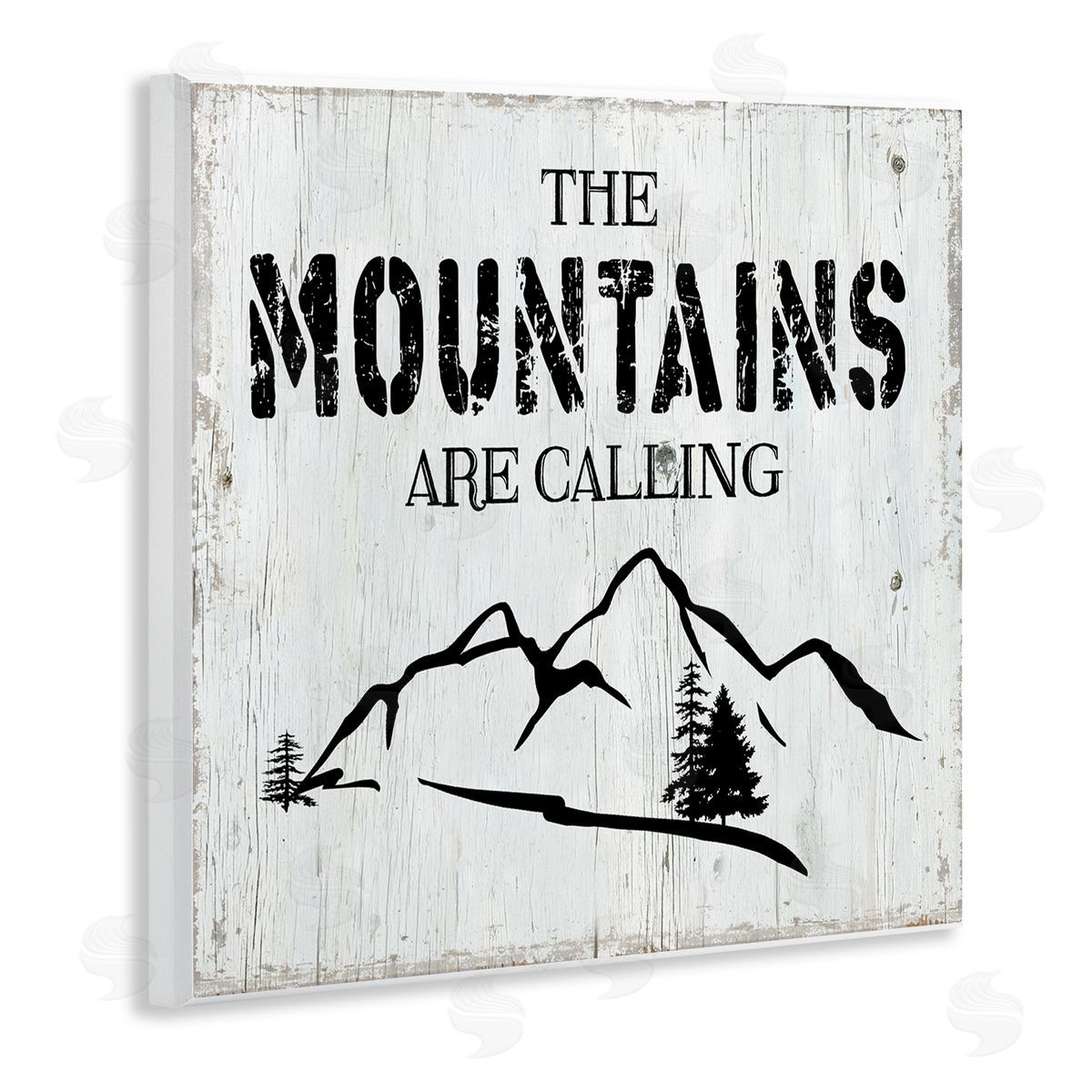 CAD Designs Mountains Are Calling Rustic Phrase Distressed Plank Pattern Wooden Wall Plaque Art Print