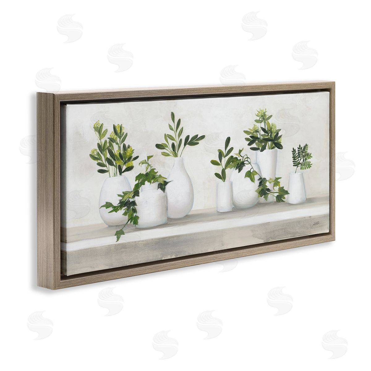 Traditional Potted Cottage Plants Brown Floating Frame Canvas Wall Art, Home Decor by Julia Purinton