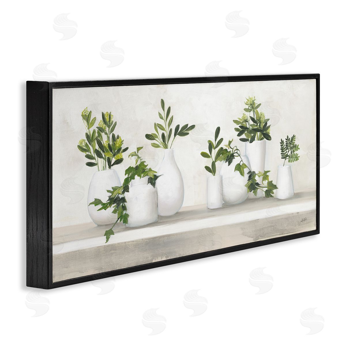 Traditional Potted Cottage Plants Black Frame Print Wall Art, Home Decor by Julia Purinton