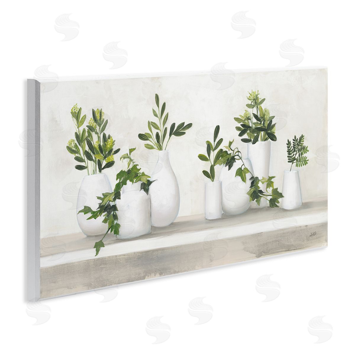 Traditional Potted Cottage Plants Wood Plaque Wall Art, Home Decor by Julia Purinton