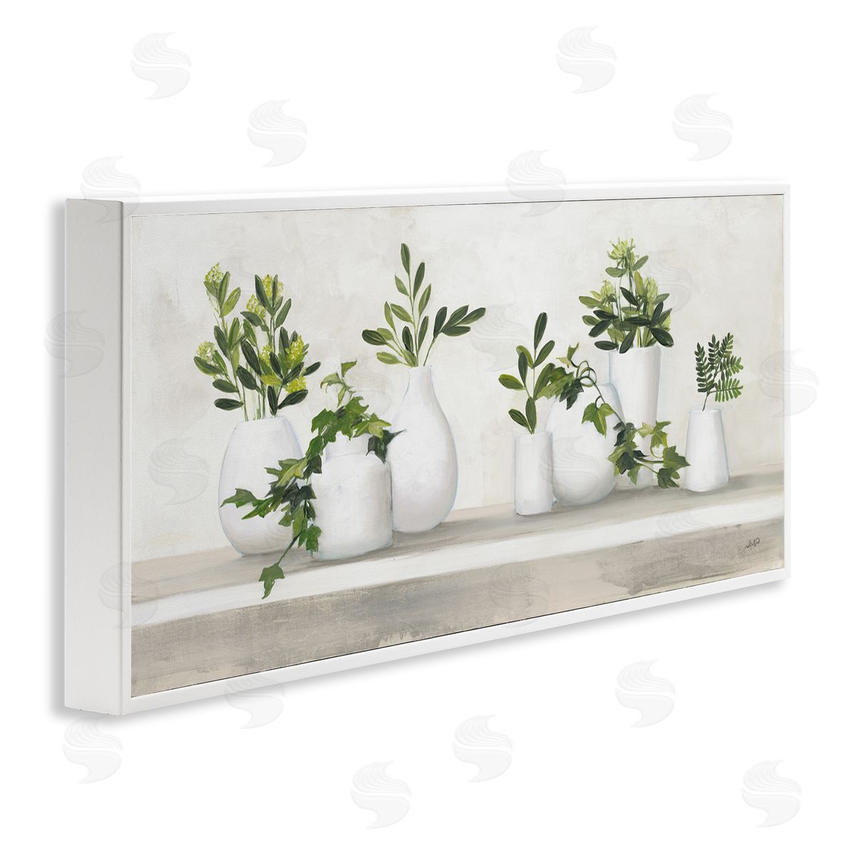 Traditional Potted Cottage Plants White Frame Print Wall Art, Home Decor by Julia Purinton