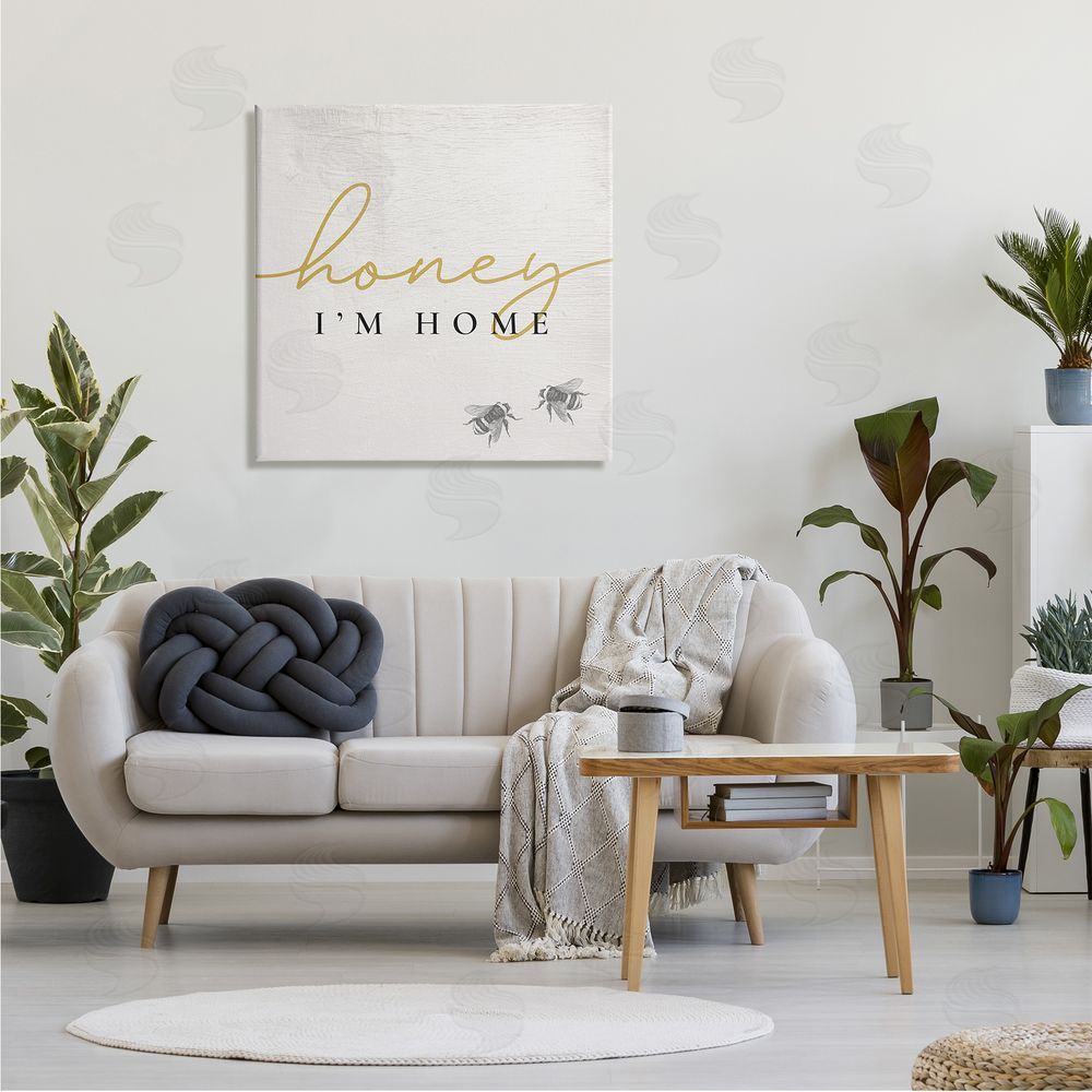 Stupell Studio Honey I'm Home Greeting Charming Bee Pun Canvas Wall Art in Room
