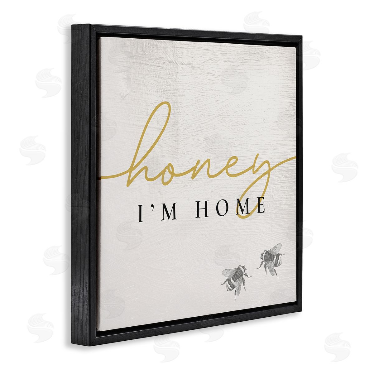 Stupell Studio Honey I'm Home Greeting Charming Bee Pun Black Floating Frame Canvas Wall Art Print