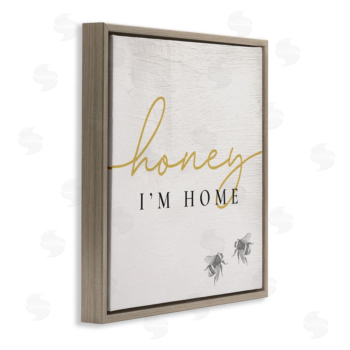 Stupell Studio Honey I'm Home Greeting Charming Bee Pun Brown Floating Frame Canvas Wall Art Print