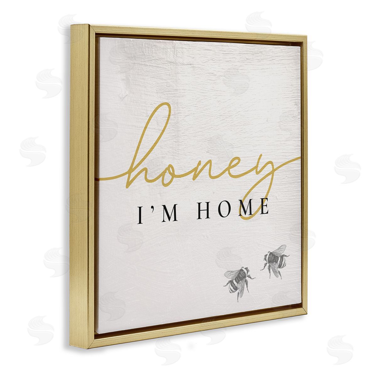 Stupell Studio Honey I'm Home Greeting Charming Bee Pun Gold Floating Frame Canvas Wall Art Print
