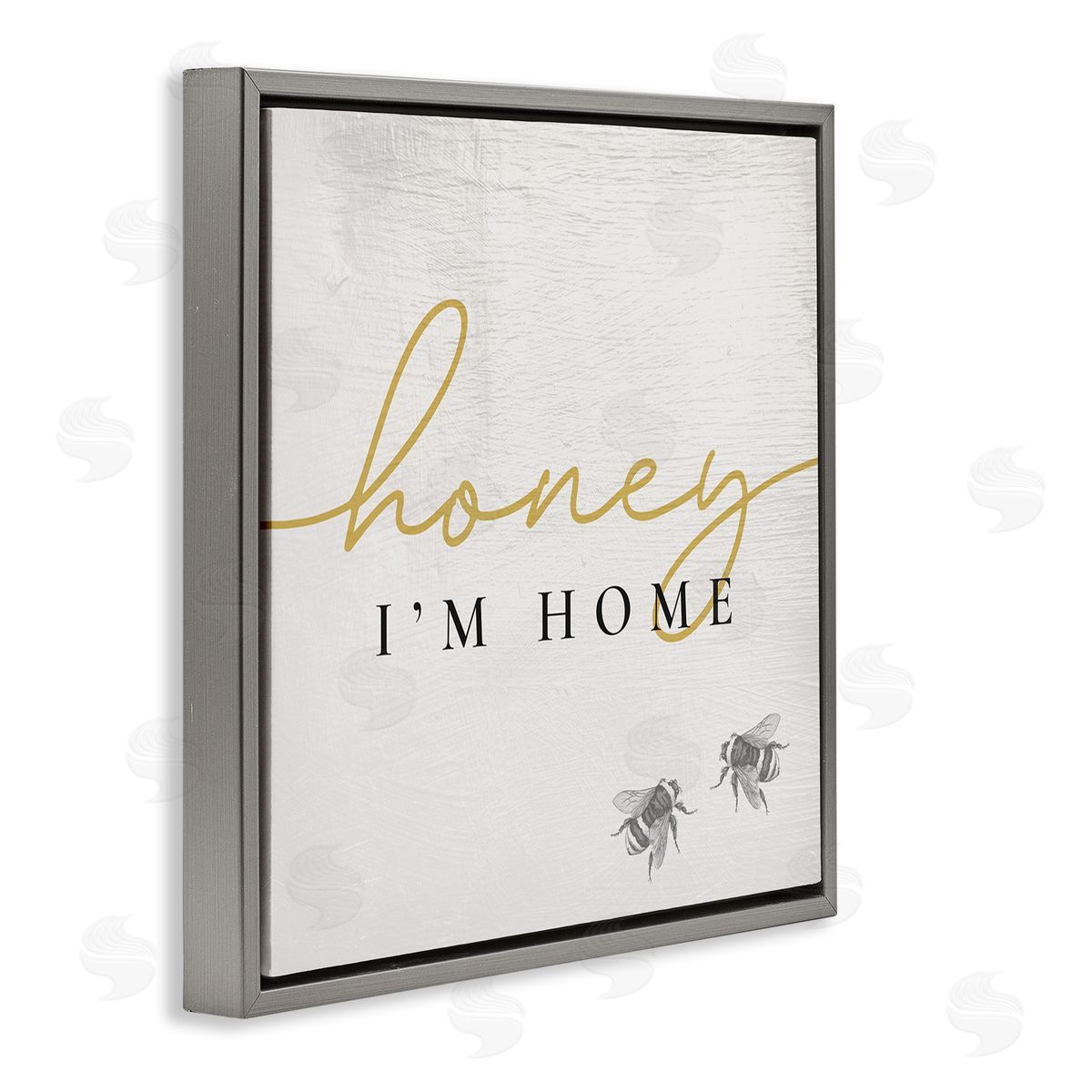 Stupell Studio Honey I'm Home Greeting Charming Bee Pun Gray Floating Frame Canvas Wall Art Print