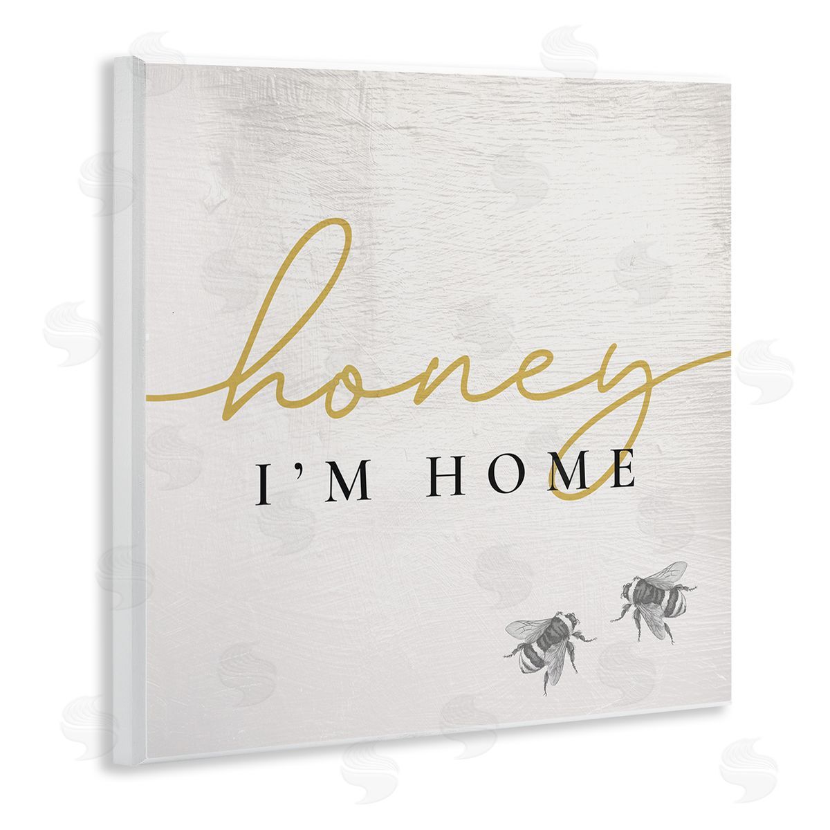 Stupell Studio Honey I'm Home Greeting Charming Bee Pun Wooden Wall Plaque Art Print
