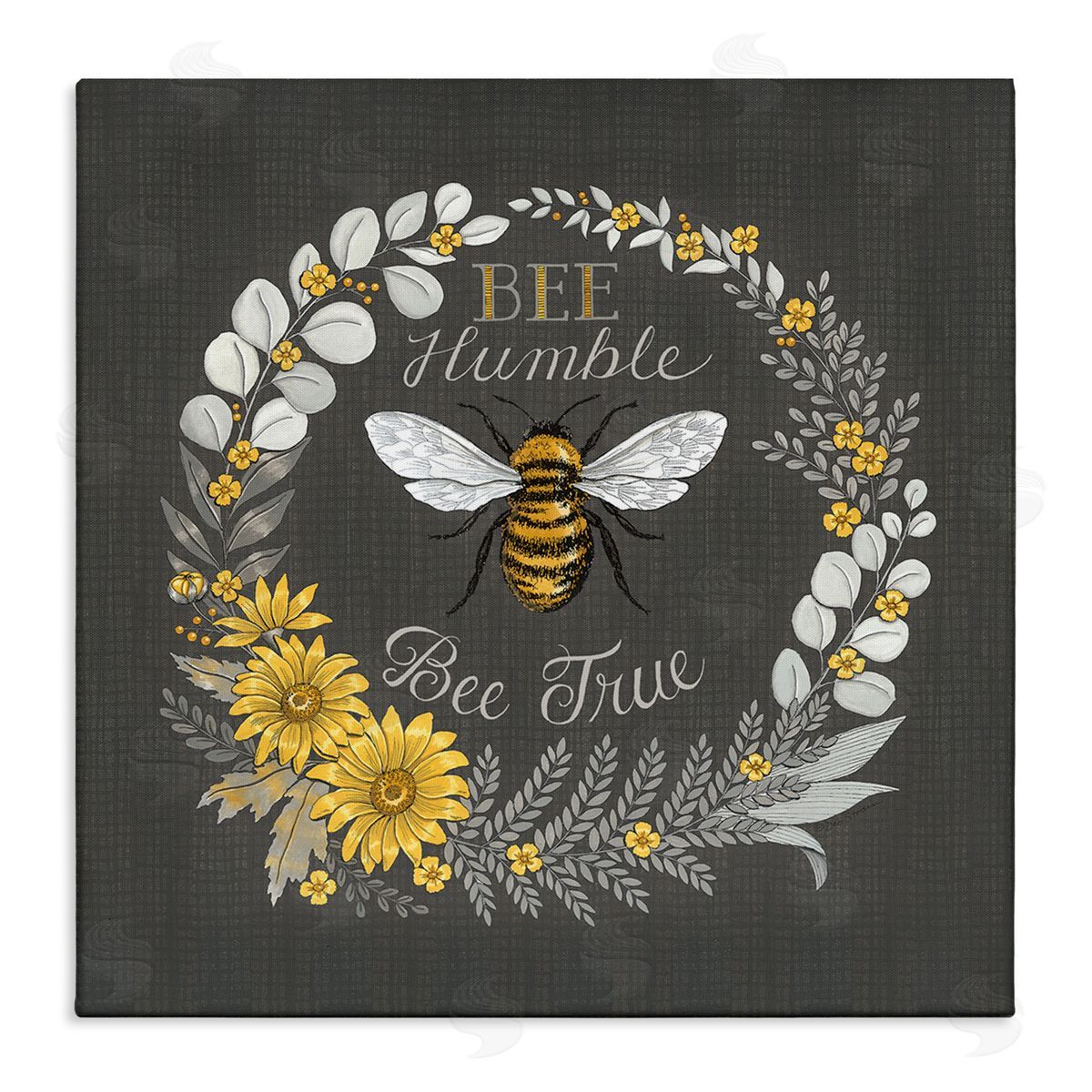 Deb Strain Bee Humble Be True Phrase Vintage Yellow Florals Stretched Canvas Wall Art Print