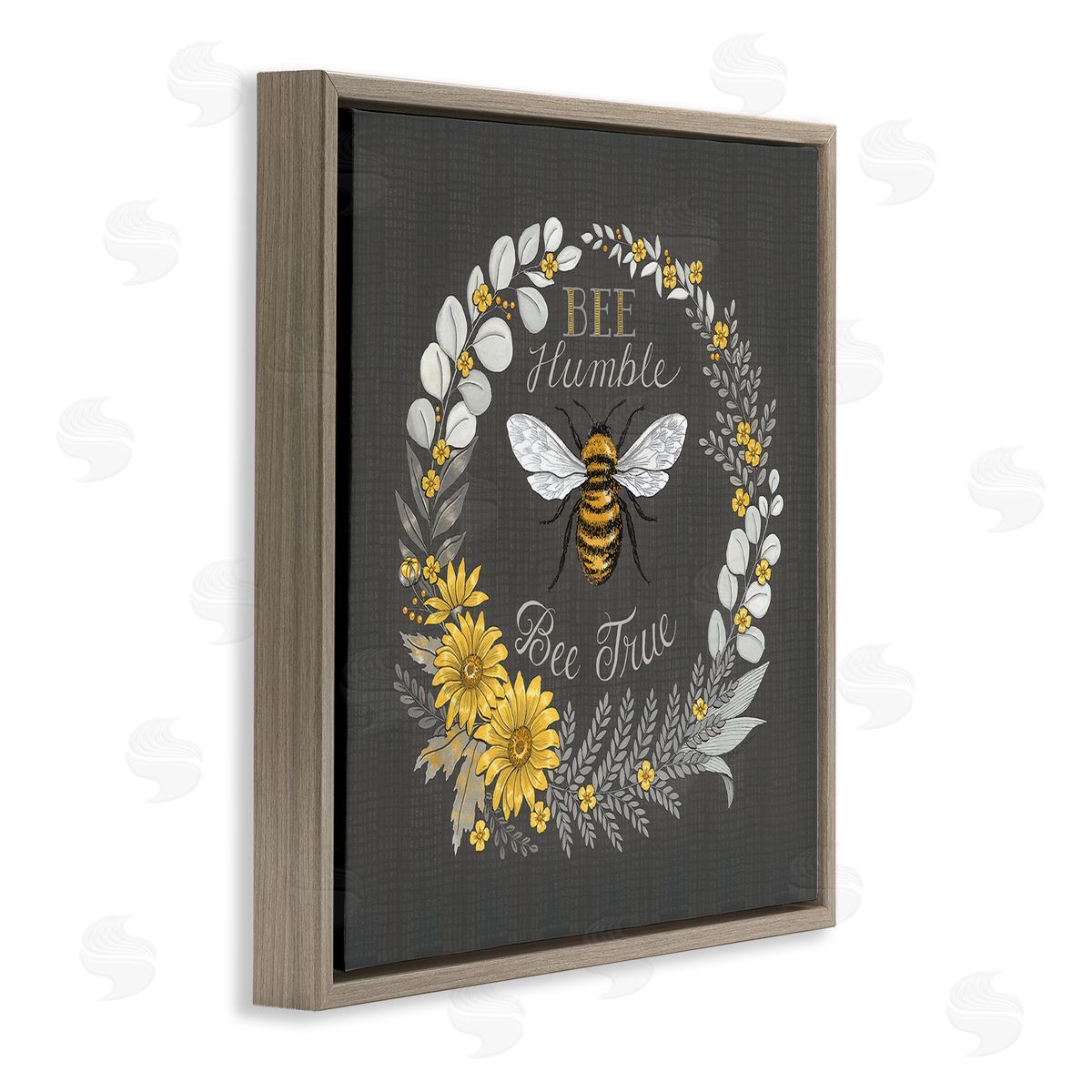 Deb Strain Bee Humble Be True Phrase Vintage Yellow Florals Brown Floating Frame Canvas Wall Art Print