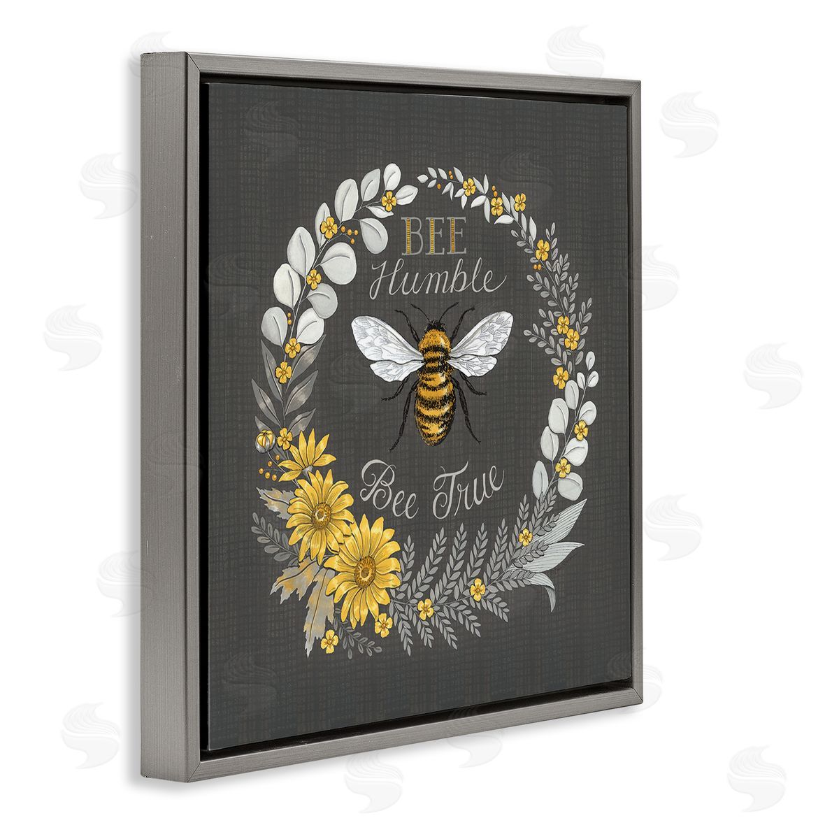 Deb Strain Bee Humble Be True Phrase Vintage Yellow Florals Gray Floating Frame Canvas Wall Art Print