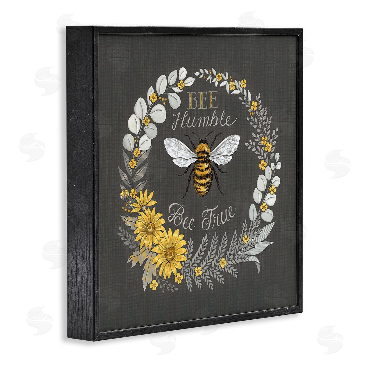 Deb Strain Bee Humble Be True Phrase Vintage Yellow Florals Black Framed Glicee Wall Art Print