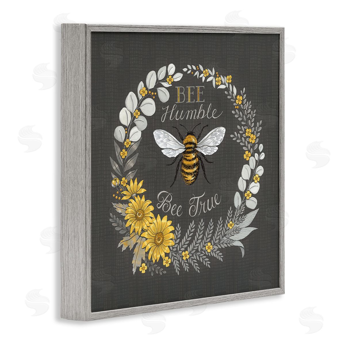 Deb Strain Bee Humble Be True Phrase Vintage Yellow Florals Gray Framed Glicee Wall Art Print