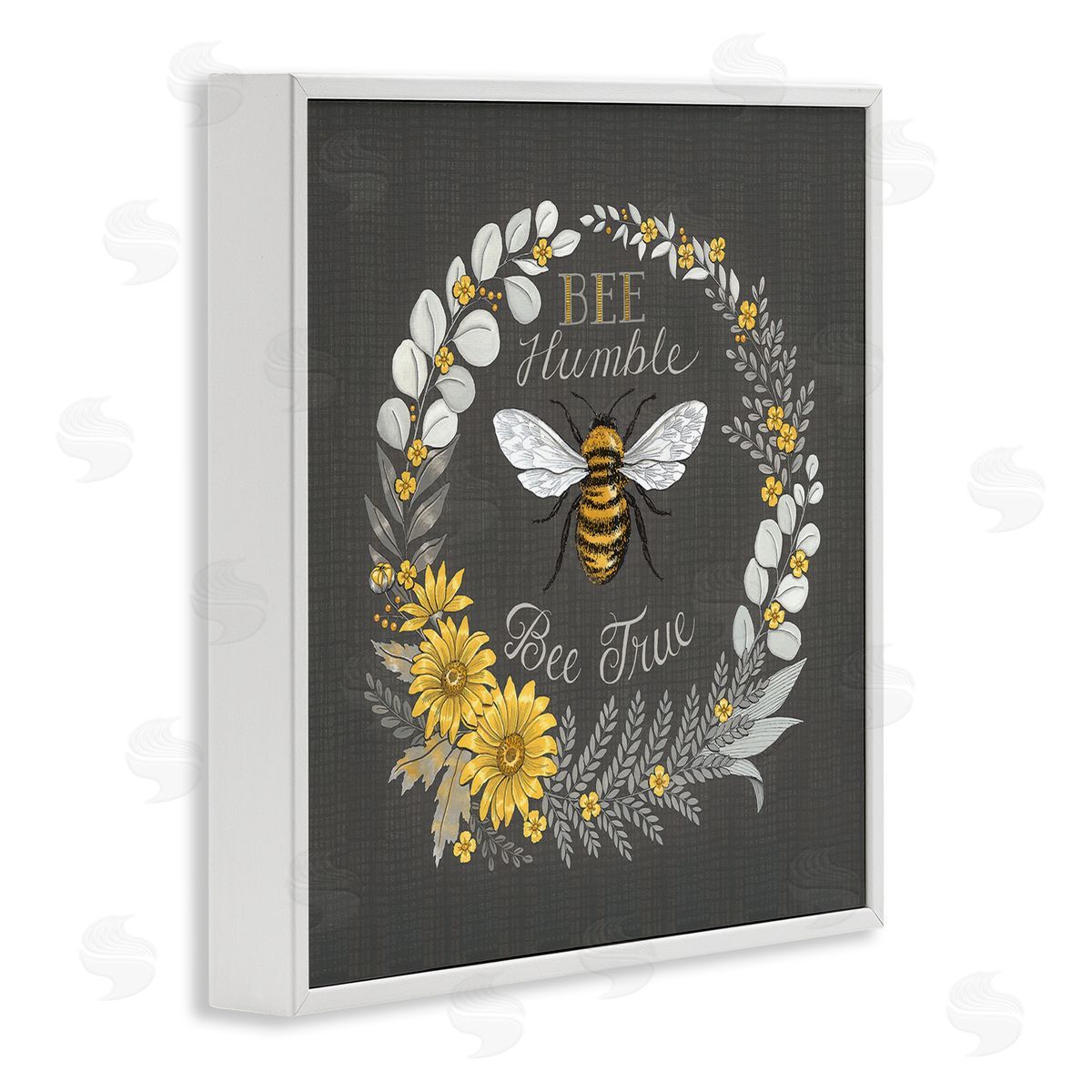 Deb Strain Bee Humble Be True Phrase Vintage Yellow Florals White Framed Glicee Wall Art Print