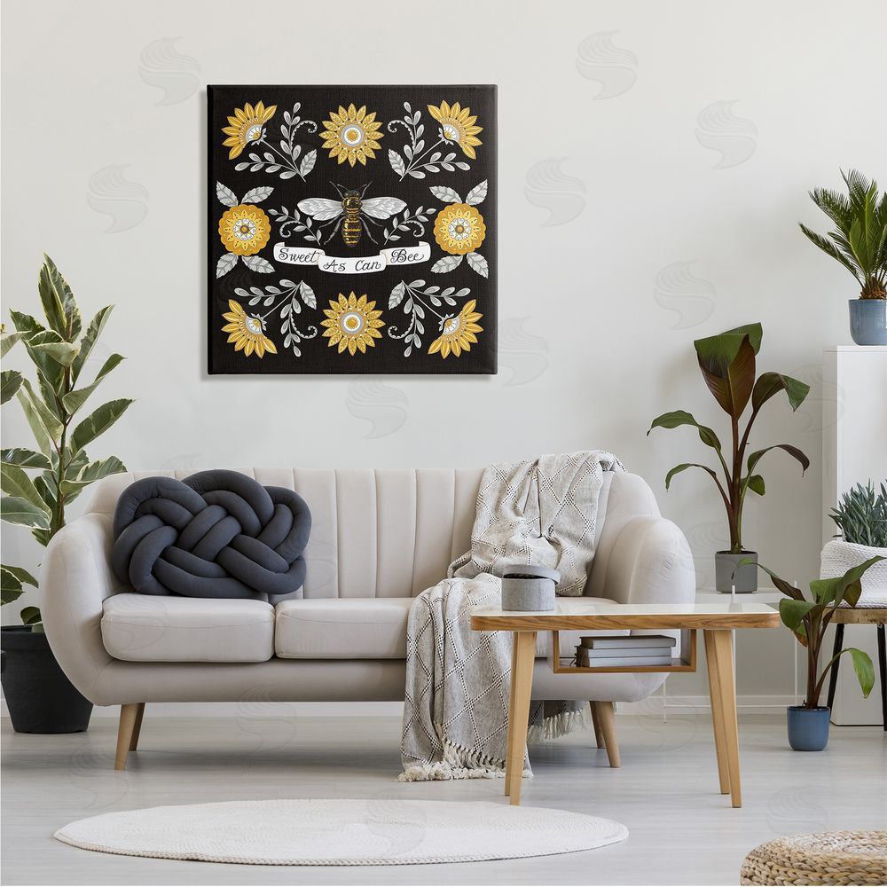 Deb Strain Sweet as Can Bee Sentiment Vintage Floral Pattern Canvas Wall Art in Room