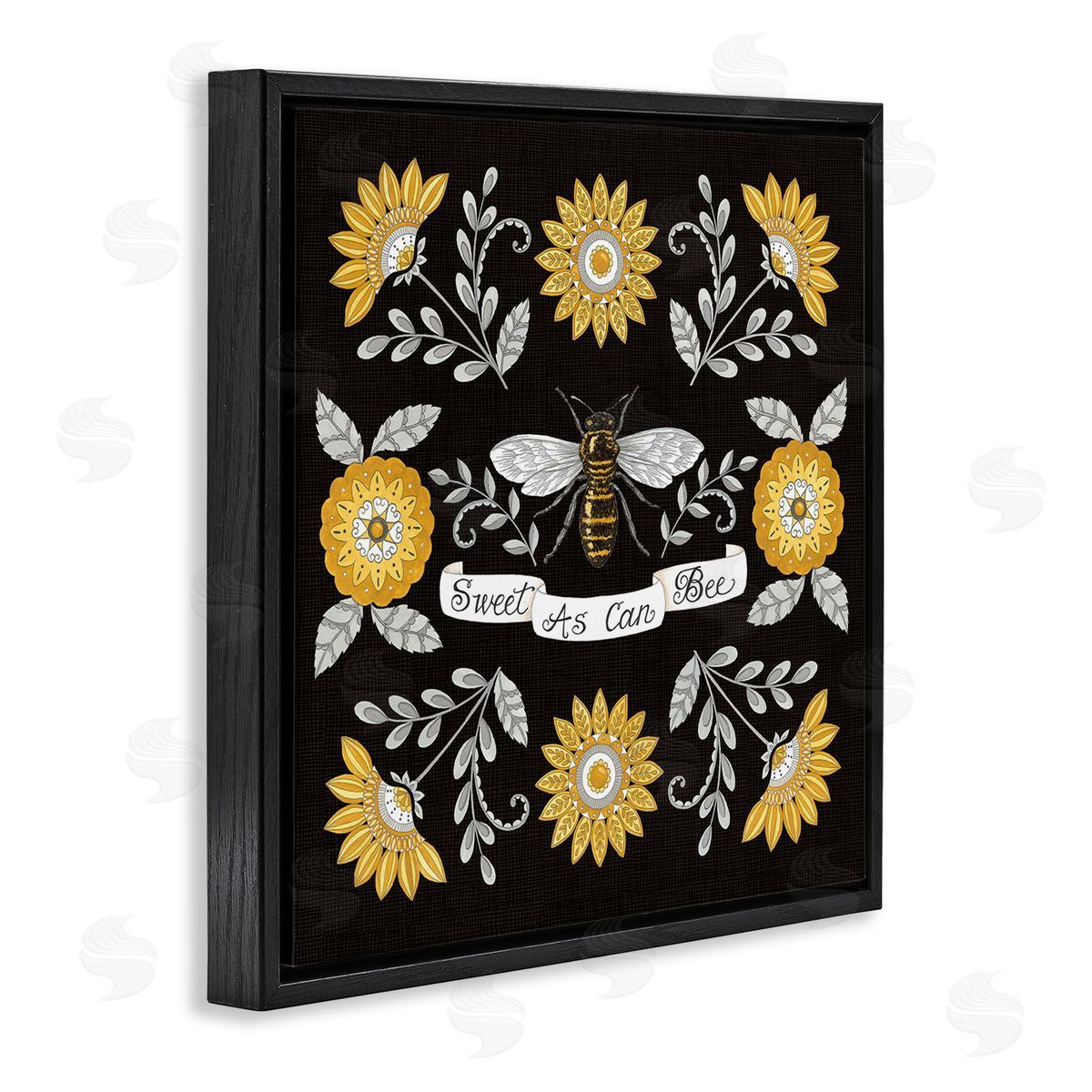 Deb Strain Sweet as Can Bee Sentiment Vintage Floral Pattern Black Floating Frame Canvas Wall Art Print