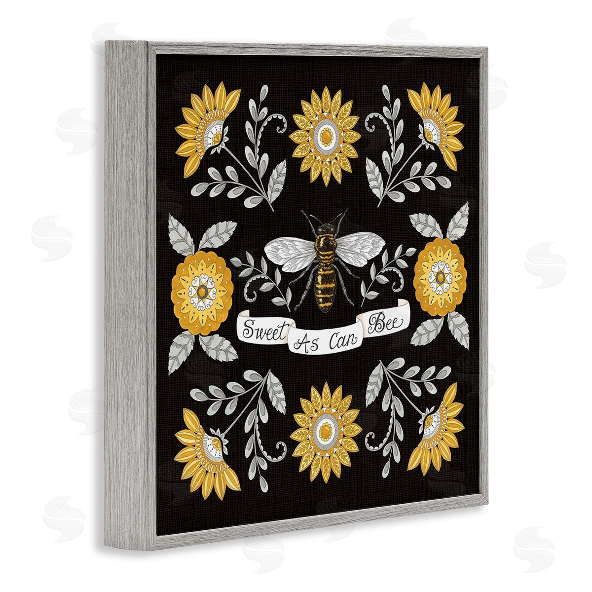 Deb Strain Sweet as Can Bee Sentiment Vintage Floral Pattern Gray Framed Glicee Wall Art Print