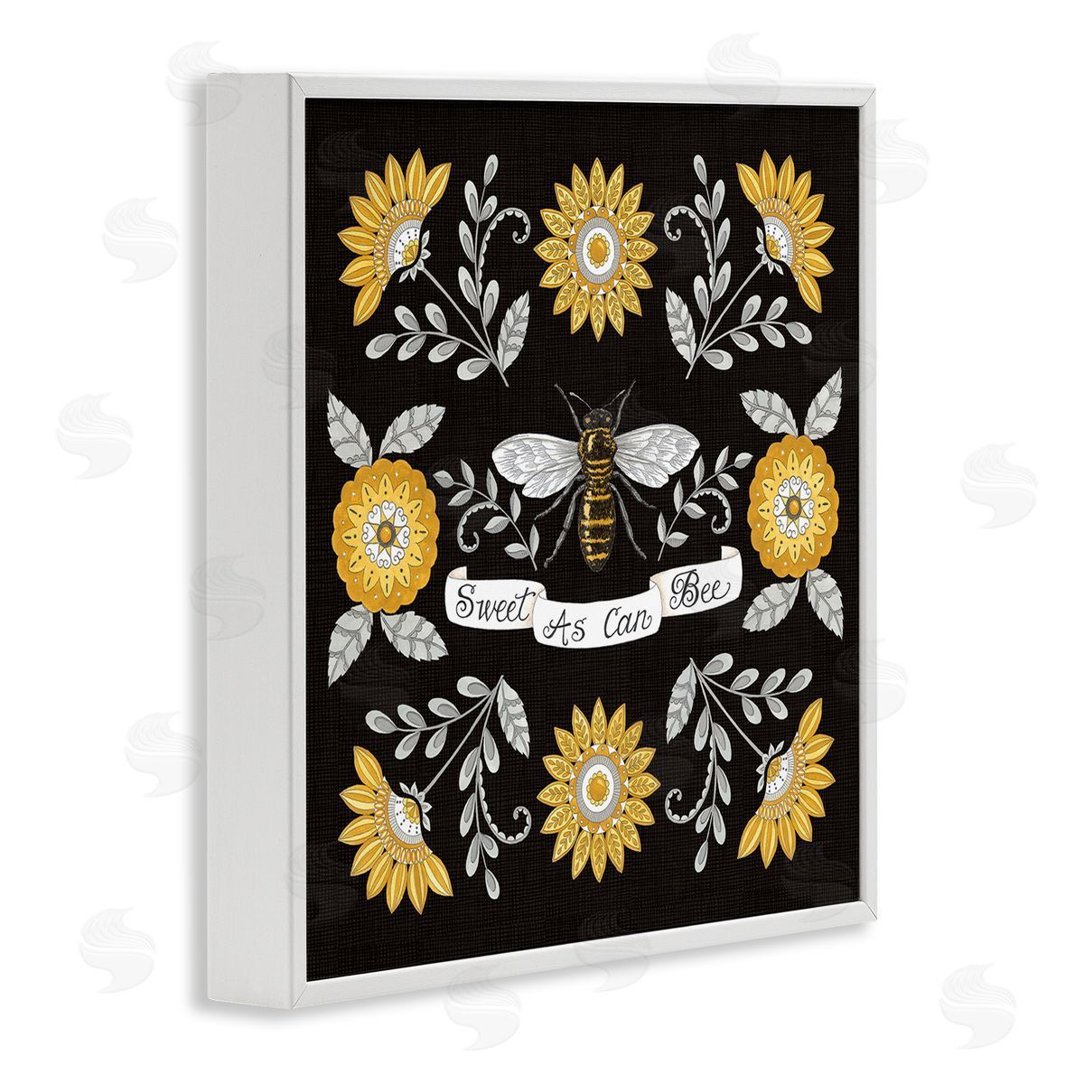 Deb Strain Sweet as Can Bee Sentiment Vintage Floral Pattern White Framed Glicee Wall Art Print