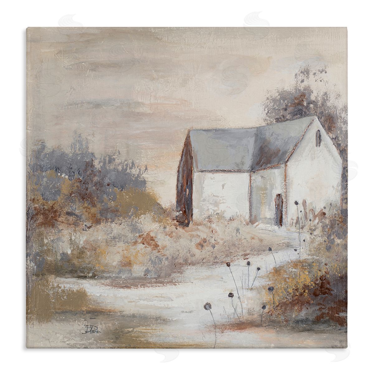 Patricia Pinto Country Cottage with Tall Grass Traditional Painting Stretched Canvas Wall Art Print