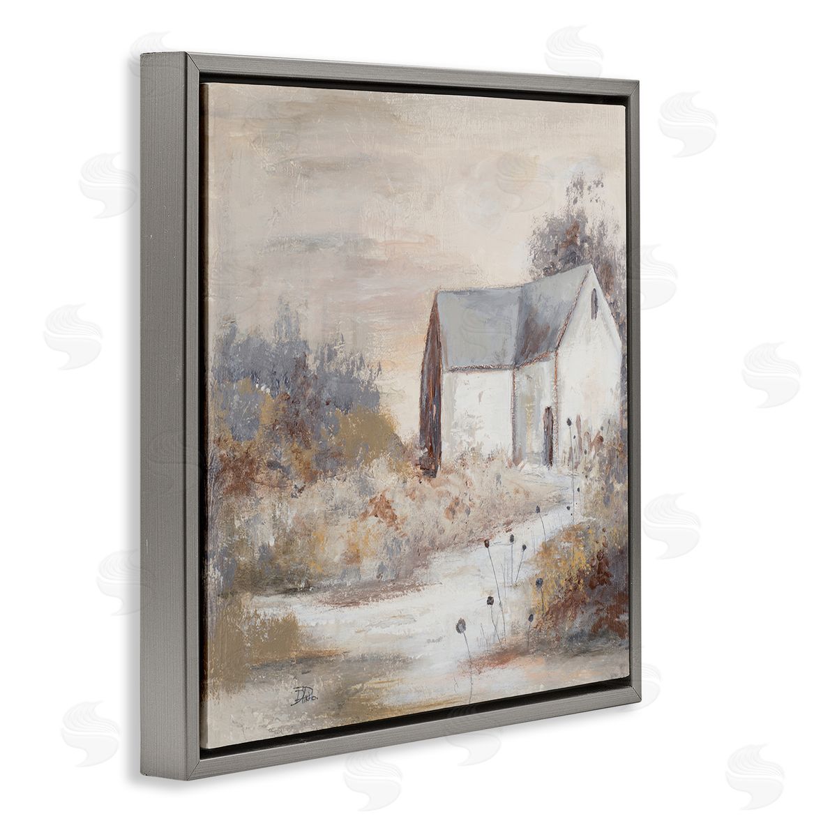 Patricia Pinto Country Cottage with Tall Grass Traditional Painting Gray Floating Frame Canvas Wall Art Print